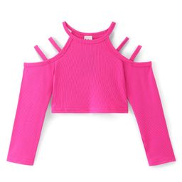 Kookie Kids Cold Shoulder Solid Color Crop Top - Fuchsia-image-84