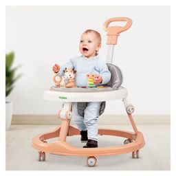 Baybee Moono Activity Walker for Baby with Parental Push Handle & 4 Seat Height Adjustable & Musical Toy Bar & FootMat - Pink-6
