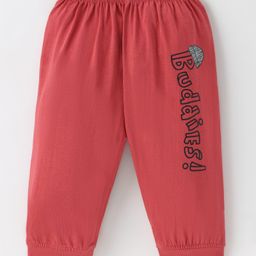 Taeko Single Jersey Knit Full Length Fleece & Woollen Pant with Text Print - Rust-image-100