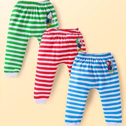 Babyhug Disney Interlock Knit Full Length Diaper Leggings with Donald Duck Graphics Pack of 3 - Blue Red & Green-image-96