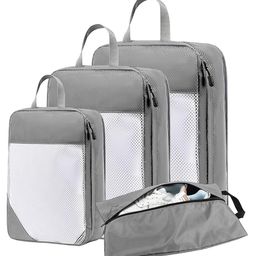 House of Quirk Compression Packing Cubes for Travel 4 Set Packing Cubes Travel Organizer Compressible Travel Essentials Packing Organizers Travel Essentials-Grey-23