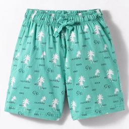 Doreme Single Jersey Knit Above Knee Length Shorts With Beach Theme Print - Sea Green-image-52