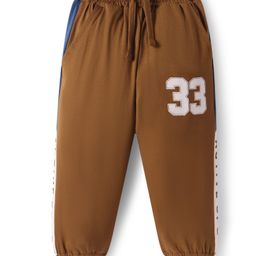 Taeko Single Jersey Knit Full Length Cut & Sew Lounge Pant with Text Print - Brown-image-34
