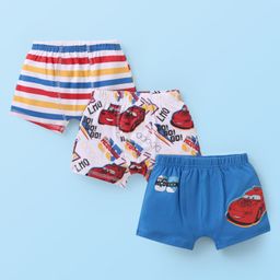 Babyhug Disney Single Jersey Knit Trunks with Stripes & Cars Print Pack Of 3 - Red White & Blue-picture-15