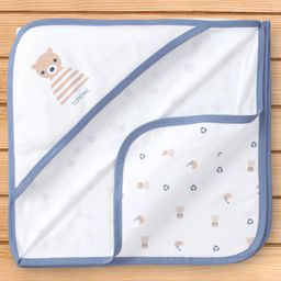 Doreme Interlock Knit Hooded Towel and Wrapper Panda & Bear Print L 83.5 x B 83 cm -White-image-22