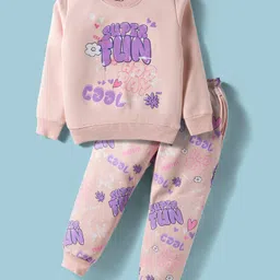 Smarty Girls Fleece Knit Full Sleeves Winter Night Suit with Super Fun Text Print - Pink-picture-9