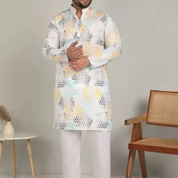 ADWYN PETER Men Floral Printed Asymmetric Mandarin Collar Kurta-picture-1