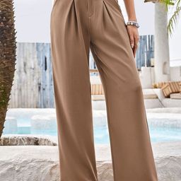 Outzidr Women Flared Pleated Mid-Rise Cotton Parallel Trousers-image-59