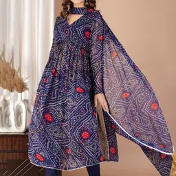 DIVASTRI Women Bandhani Printed Regular Pure Cotton Kurta with Trousers & Dupatta-picture-30