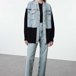 Trendyol Women Spread Collar Colourblocked Cotton Casual Denim Jacket-picture-43