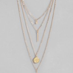 Peora Gold Toned Star Bar Pendant Multi Layered Necklace-17