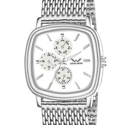 LOUIS DEVIN Men Embellished Dial & Stainless Steel Straps Analogue Watch LD-GS061-WHT-CH-45