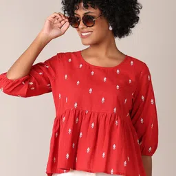 V-Mart Women Conversational Printed Round Neck Cotton Top-28