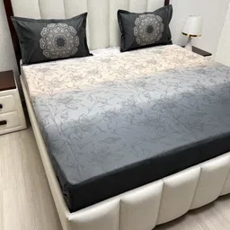 Pure Decor Royal Majestic Grey & Cream Floral 250 TC King Bedsheet Set 2.74 m x 2.74 m-image-74