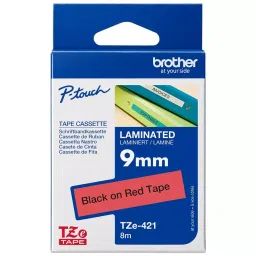 BROTHER Tape, Black On Red, 9Mm W, 8M L, TZE-421.-43