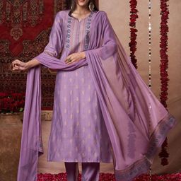 Anni Designer Floral Printed Notch Neck Straight Kurta With Trousers And Dupatta-image-85