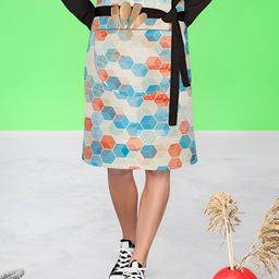 ArtzFolio Beige & Blue Printed Waist to Knee Apron-picture-23