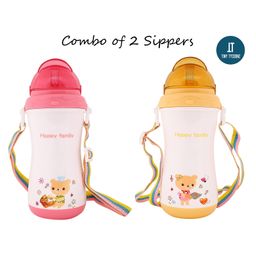 Tiny Tycoonz Polypropylene Sipper Cup with Detachable Straps & Straw Lid Cup Pink Orange Pack of 2 - 350 ml each-64