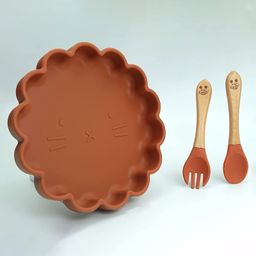 Starkiddo Simba The Lion Cub Silicone Grip Plate Baby Plate Dish With Trainer Fork & Spoon Set For Kids and Baby Led Weaning - Brown-16