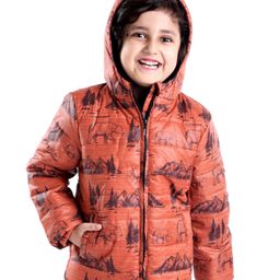 Babyhug Full Sleeves Hoodie Mountain Print - Orange-image-79