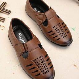 Stefens Laser Cut Out Velcro Closure Sandals - Tan-image-43
