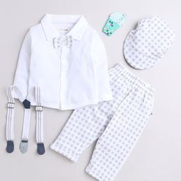 BUMZEE Full Sleeves Solid & Checked 4 Piece Suit Set - Grey & White-image-88