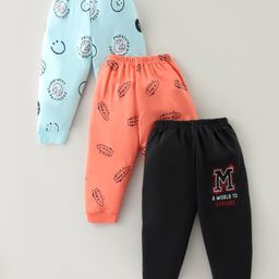 Mini Donuts 100% Cotton Knit Full Length Lounge Pants With Text Print Pack Of 3 - Multicolor-image-21