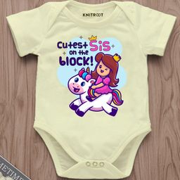 KNITROOT Half Sleeves Cute Sis Text Printed Onesie - Yellow-image-34