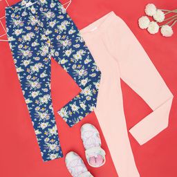 YU by Pantaloons Pack Of 2 Solid & Floral Printed Leggings - Multi Colour-image-13