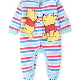 Babyhug Disney Cotton Knit Full Sleeves Sleep Suit With Winnie The Pooh Graphics & Badge Detail - White-picture-29