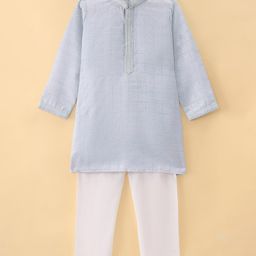Robo Fry Silk Full Sleeves Solid Kurta Pyjama Set - Light Grey-picture-42