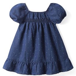 Babyhug Cotton Woven Half Puffed Sleeves Frock with Polka Dots Print - Navy Blue-image-54