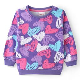 Babyhug Cotton Knit Full Sleeves Sweatshirt with Heart Print - Purple-picture-49