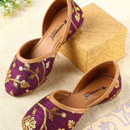Cute Walk by Babyhug Slip On Mojaris with Sequins Embroidery- Purple-picture-34
