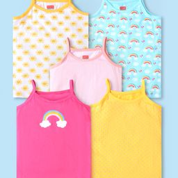 Babyhug 100% Cotton Knit Singlet Sleeves Antibacterial Slips with Rainbow & Polka Dots Print Pack of 5 - Multicolour-2