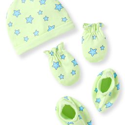 Babyhug 100% Cotton Knit Cap Mittens & Booties With Star Print - Light Green-image-18