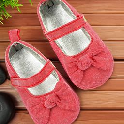 Baby Moo Bow Applique Detailed & Checked Anti Skid With Velcro Closure Ballerinas - Pink-image-67
