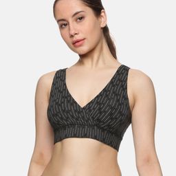 &Circus Modal Leaves Printed Maternity Bra With Nursing Access - Black-image-24