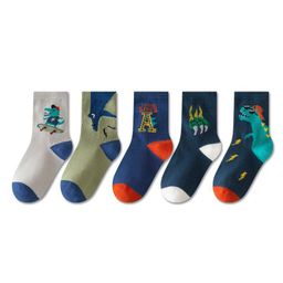 Kidofash Cotton Set Of 5 Dinosaurs Designed Socks - Dark Blue-image-59