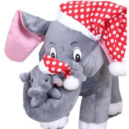 Tickles Elephant Mother with Baby Christmas Santa Cap Soft Stuffed Plush Animal Toy for Kids Boys & Girls Birthday Gift (Color: Grey Size: Length 32 cm)-picture-11