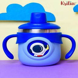 KRITIU Kritiu Stainless Steel Insulated Hot & Cold Sipper Bottle for Kids/Double Wall & Vacuuming/Sipper Cups with Straw/Travelling Water Bottle for Kids with Straw (260ml) - Blue-image-36