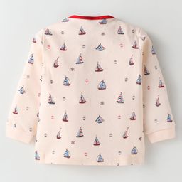 Mini Donuts Interlock Knit Full Sleeves Front Open Vests With Stripes & Nautical Theme Print Pack of 3 - Blue Red & Green image 3