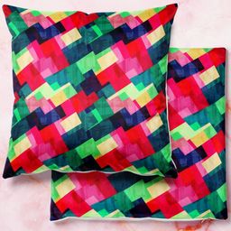 ArtzFolio Multicoloured Set of 2 Velvet Square Cushion Covers-44
