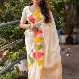 CaniBani Off White Silk Blend Banarasi Sarees-picture-47