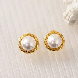 FIMBUL Gold-Plated Pearls Beaded Circular Shaped Studs-12
