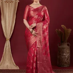 DIVASTRI Ethnic Motifs Zari Organza Saree-image-87
