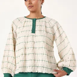 Muvazo Striped Pure Cotton Top With Trousers Co-Ords-image-74