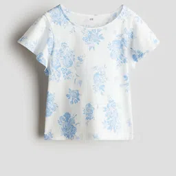 H&M Girl's Floral Printed Flutter Sleeves Cotton Top-picture-16