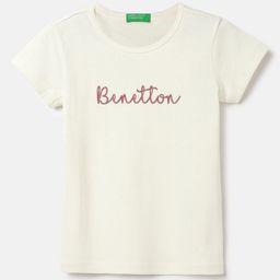 United Colors of Benetton Girls Typography Printed Pure Cotton Applique T-shirt-image-31
