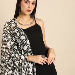 Anouk Women Black Solid Sleeveless Pure Cotton Kurta with Trousers & Dupatta-picture-1